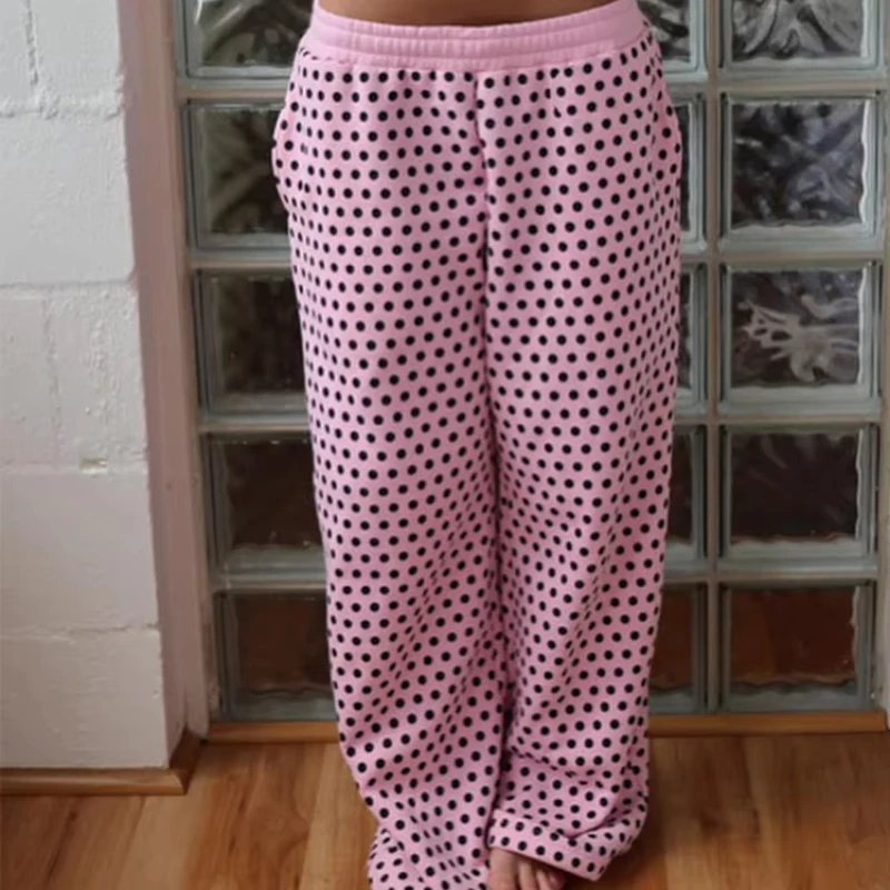 Y2K Autumn Korean Department New Retro Polka Dot Print Design Wide Leg Casual Pants Comfort Fashion Long Pants Streetwear Women