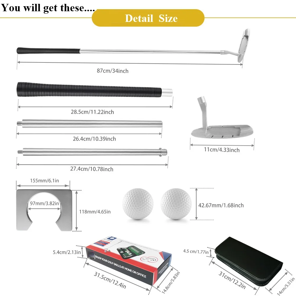 Golf Putter Training Set for Right and Left Hand, Portable Three Section Design Indoor or Outdoor Golf Exercise