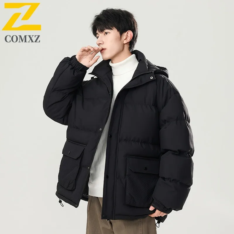 

COMXZ Мужская куртка с капюшоном, минималистичная уютная уличная дорожная теплая стеганая куртка для пешего туризма, морозостойкие зимние куртки Snowfield