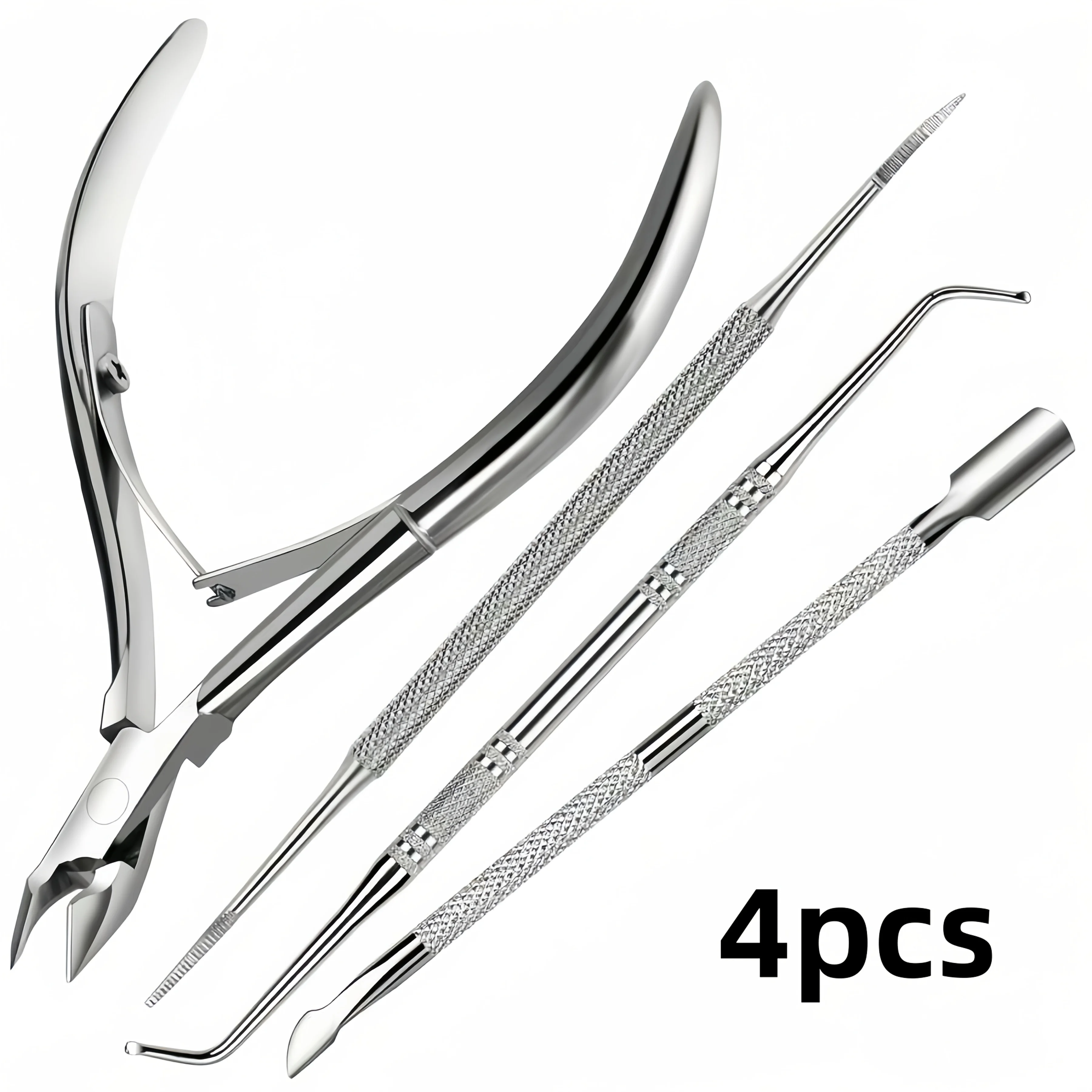 Outil pour ongles incarnés en acier inoxydable, tondeuse multifonction, outil pour ongles ngrown, avec poussoir en acier, coupe-cuticules de précision 4 pièces