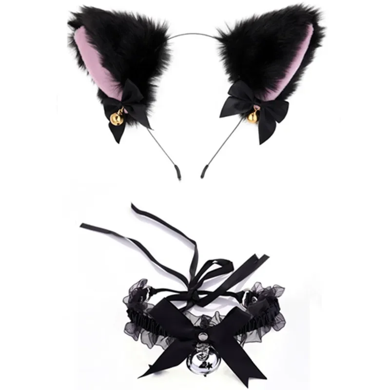 

Cat ears bell headband lace collar set Christmas cosplay sexy accessories cosplay ears