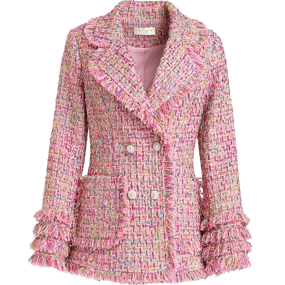 Lente herfst mode tweed jasje dames klassiek klein geurjas elegant dames kwast korte verdikte bovenkleding tops