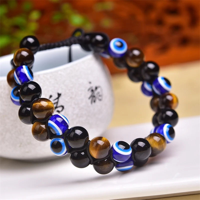 8MM Natural Crystal Quartz Evil Eyes Woven Bracelet Women Men Handmade Stretch Rope Luxury Jewelry Energy Healing Gift 1PCS