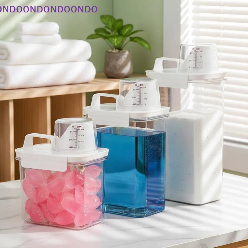 1Pcs Laundry Detergent Dispenser with Measuring Cup Spill-Proof Sealed Storage Bottle for Dorm Apartment Laundry Use