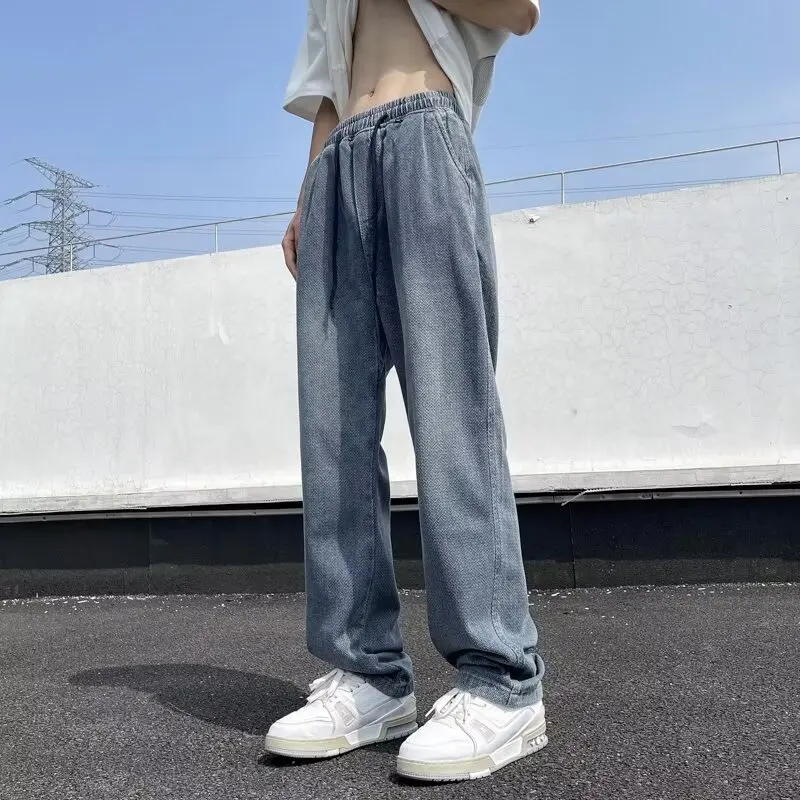 

Осень-зима, большие размеры 300, винтажные прямые мужские джинсы, повседневные свободные широкие брюки, удобные дышащие