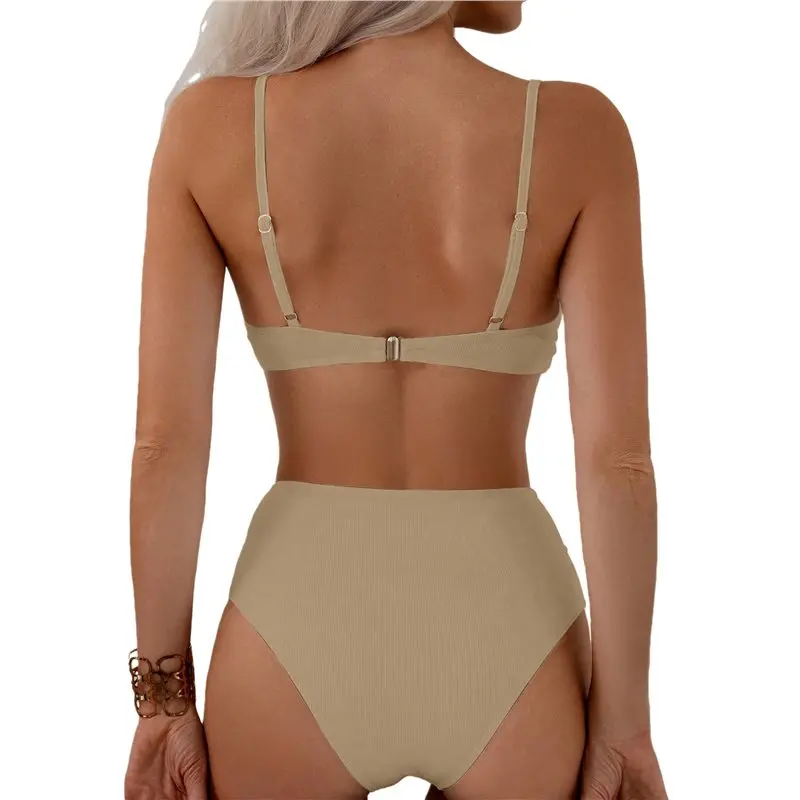 AS98-Damen 2-teiliges Bikini-Set mit Spaghettiträgern, hohem Beinausschnitt, Push-up und Bügel-Badeanzug