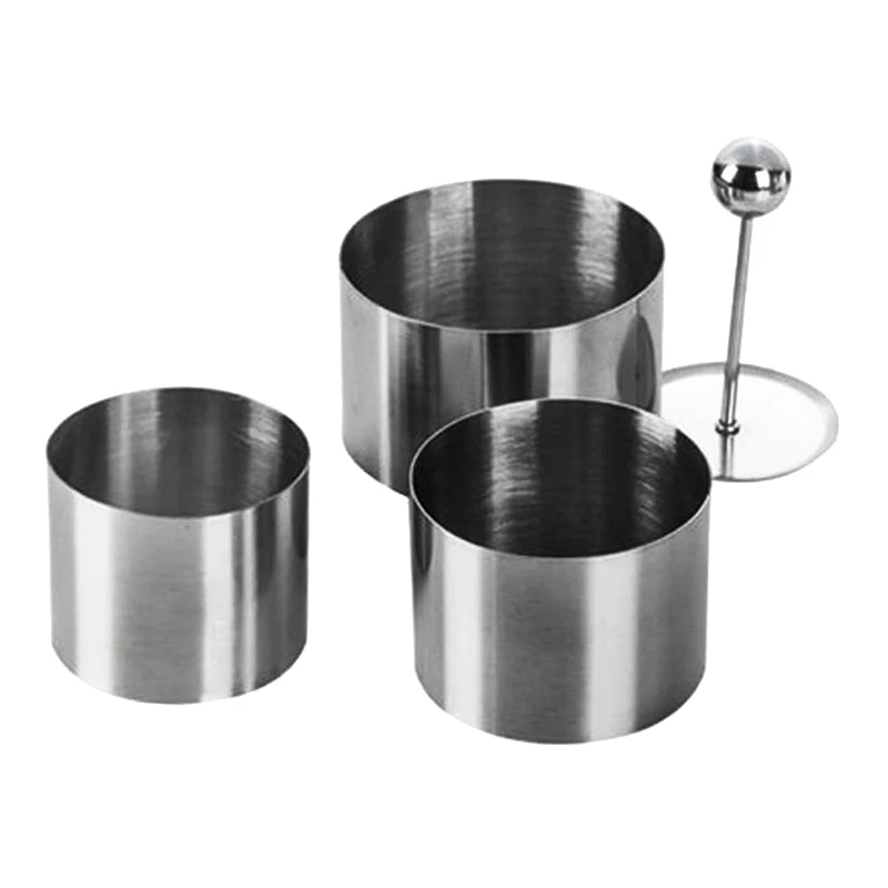 4PCS Stainless Steel Round Cold Dish Mold With Push Plate Kitchen Hotel Dish Tool Salad Plate Fried Rice Forming Mold