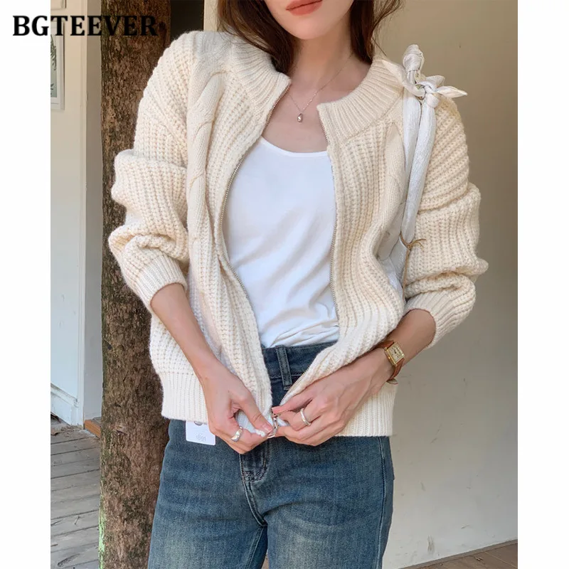 BGTEEVER-Cardigans Chauds à Manches sulfpour Femme, Chandail avec Fermeture Éclair, Collection Automne Hiver