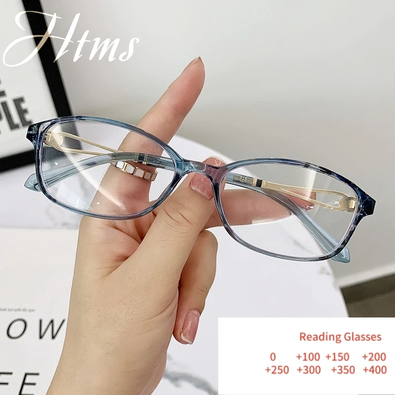 

HTMS Blue Light Blocking Glasses Women Fashion Square Metal Frame Non-Prescription Reading Glasses +1.0 1.5 2.0 2.5 3.5 4.0