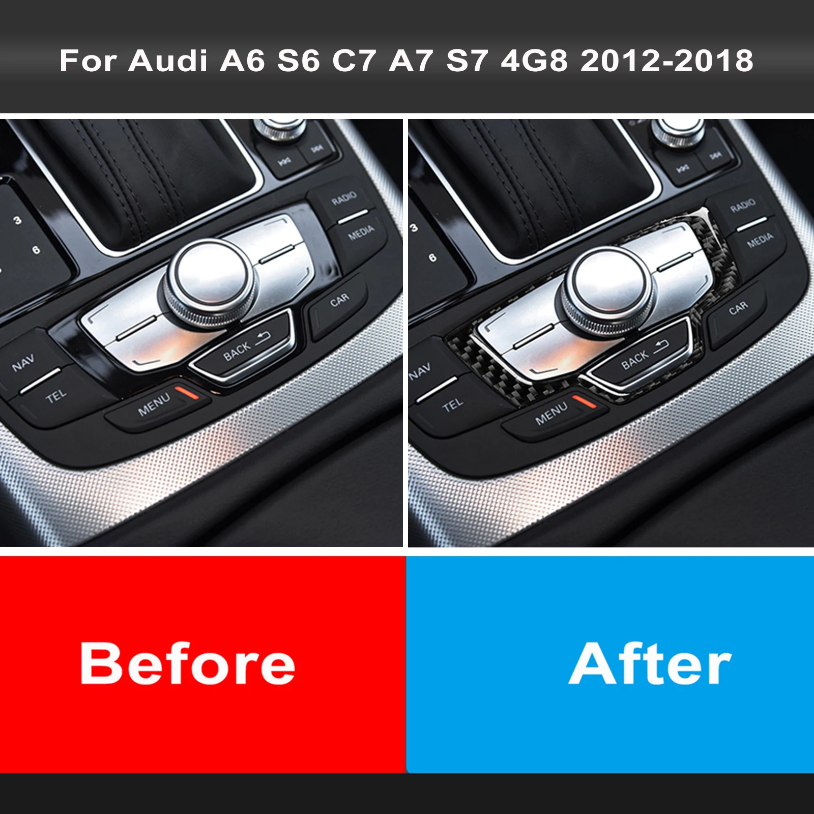 Car Central Control Multimedia Panel Carbon Fiber Sticker Gear Shift Interior Cover Trim Accessories For Audi A6 S6 C7 A7 S7 4G8