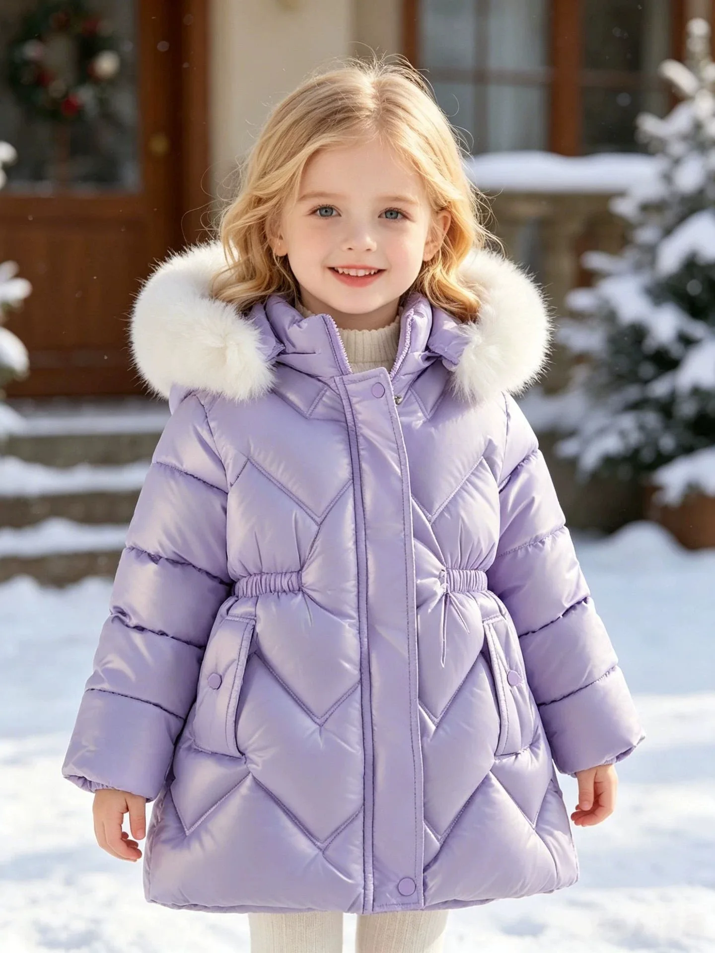 New 2026 Thickened Fleece Bright Leather down Cotton Jacket for Girls Winter Warm Windproof Waterproof Zipper Closure Coat