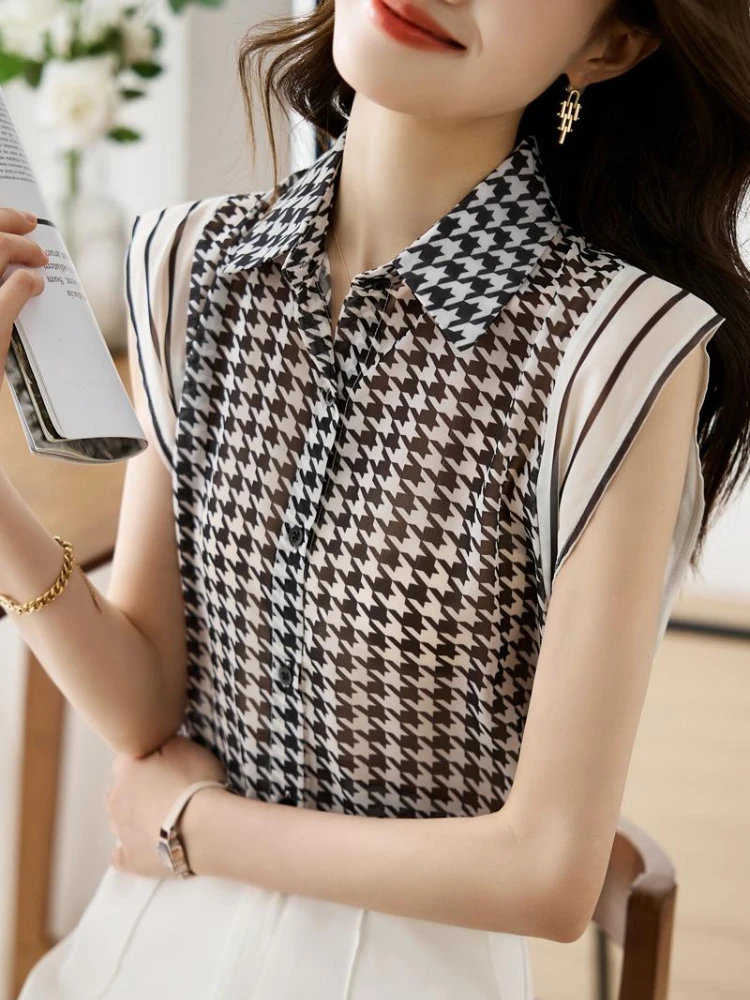 Nuove camicette da donna estive camicie di chiffon Camicie senza maniche da donna da ufficio di moda Top blusa mujer