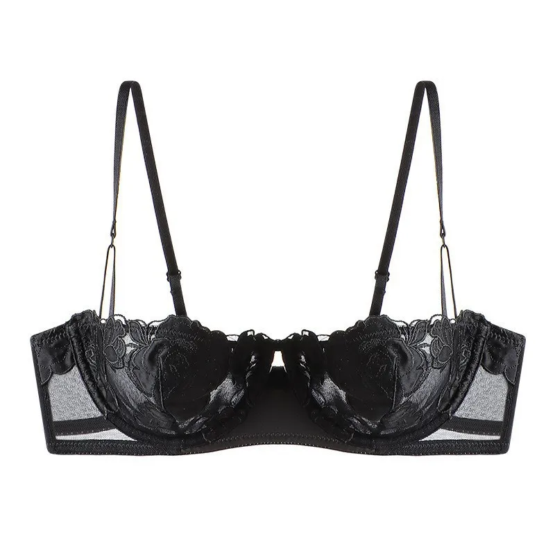 

French Sexy Rose Embroidery Lingerie Set Female Sexy Thin Cotton Half Cup Bra Top Lace Edge Decor Hot Outfits for Pretty Girl