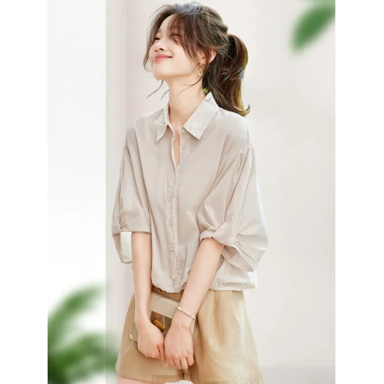 

Loose Linen Mid-Sleeve Shirt Women's plus Size Fashion Spring Summer New Style Slimming Top Comfortable Breathable Outerwear