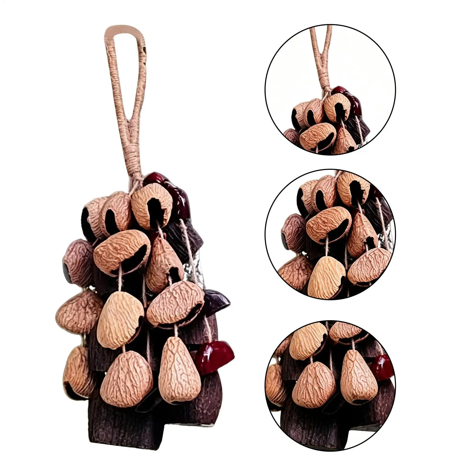 Handmade natural rattles 40cm Rustic Nut Shell Rattle Ornament  Nutshell wind chime pendants Sound Healing Rattle Bag Pendant