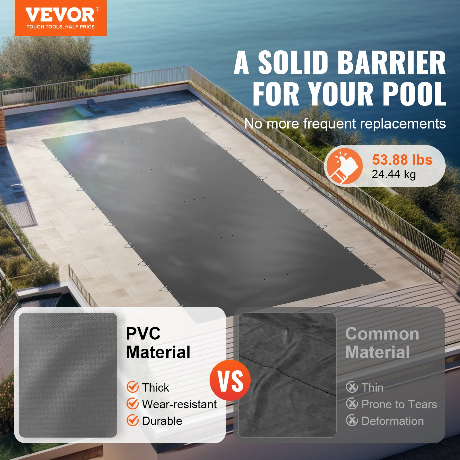 VEVOR Pool Safety Cover Fits 12x25ft Rectangle Inground Pools Safety Pool Cover with Drainage Holes PVC Winter Pool Safety Cover