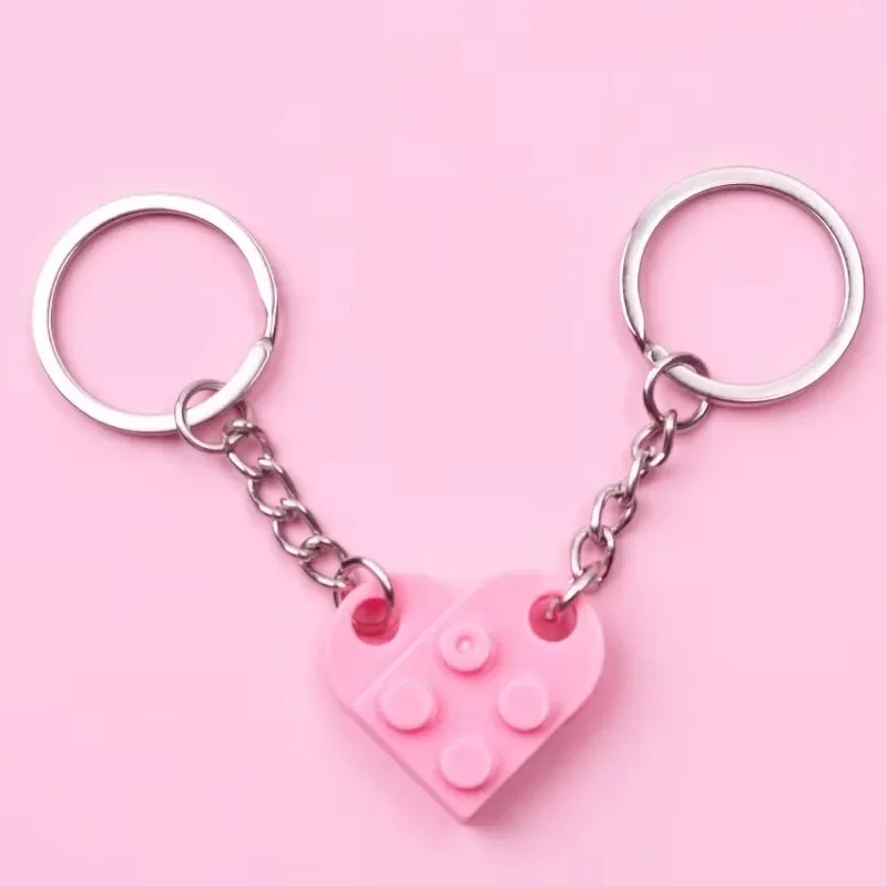 Ring Jewelry Gift Cute Love Heart Building Block Keychains for Couples Women Men Friendship Separable Love Heart Brick Key