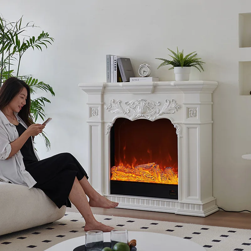 1.2/1 European fireplace decorative cabinet, American home bedroom living room simulation flame heating fireplace solid wood