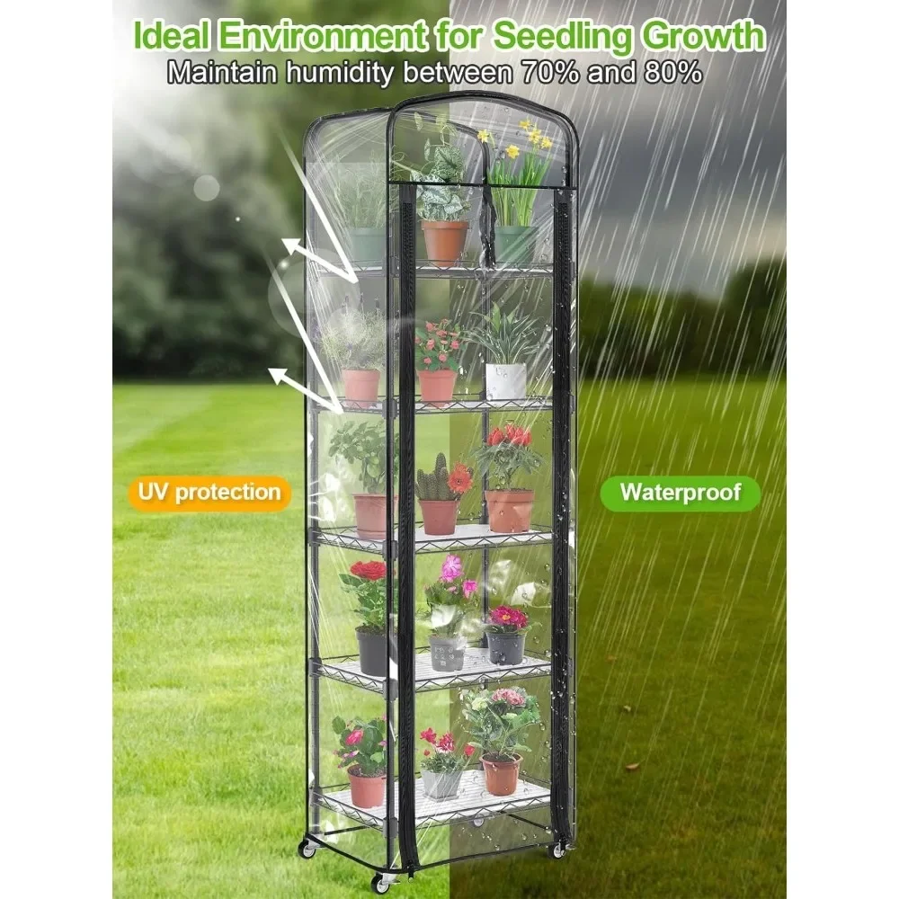 for Outdoor Height Adjustable Metal Plant Stand for Shelf With PVC Cover for Seed Starter Trays Home