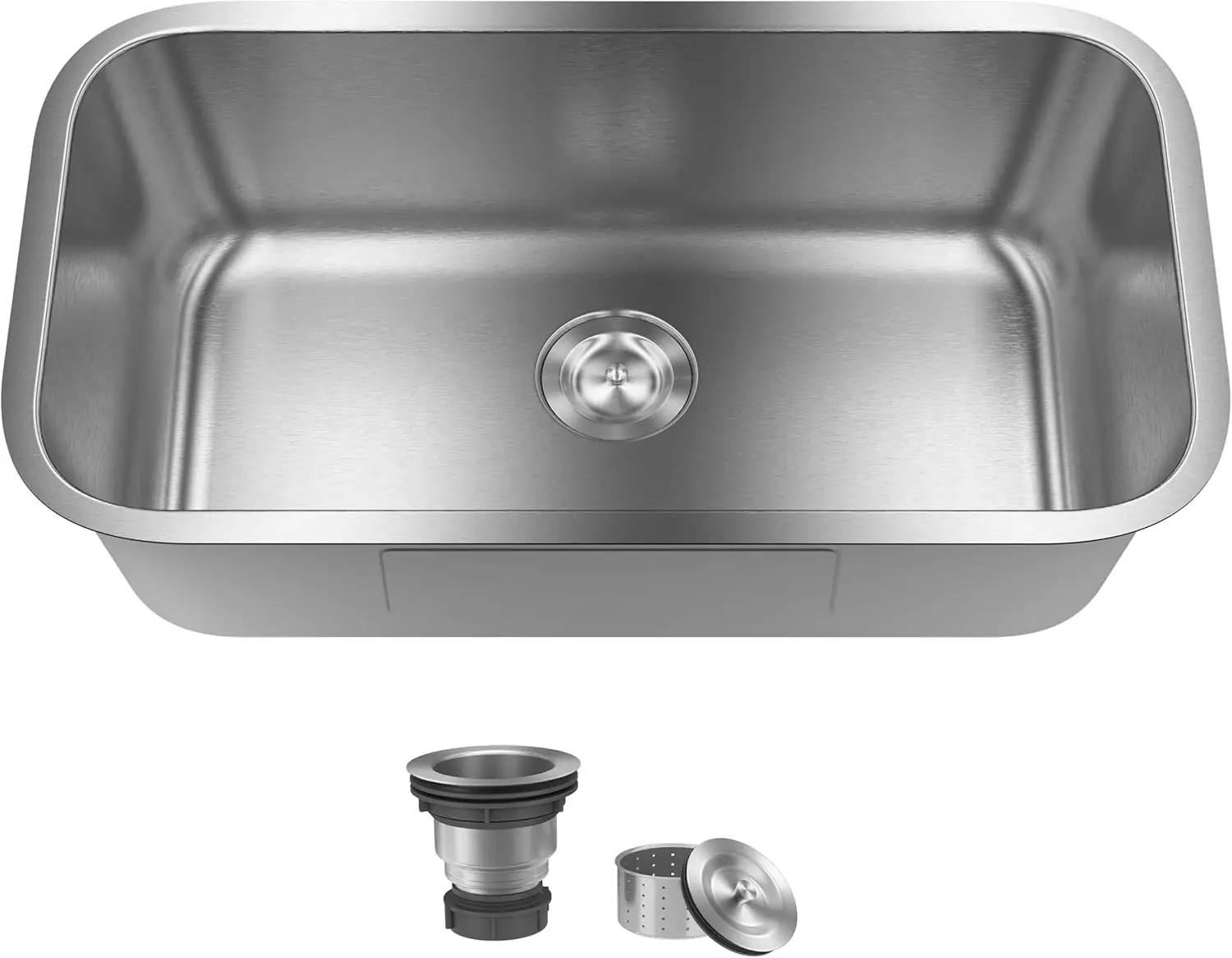 

32-дюймовая кухонная мойка из нержавеющей стали для установки под столешницу, одинарная чаша с корзинчатым фильтром, глубокая изогнутая конструкция для современных кухонь