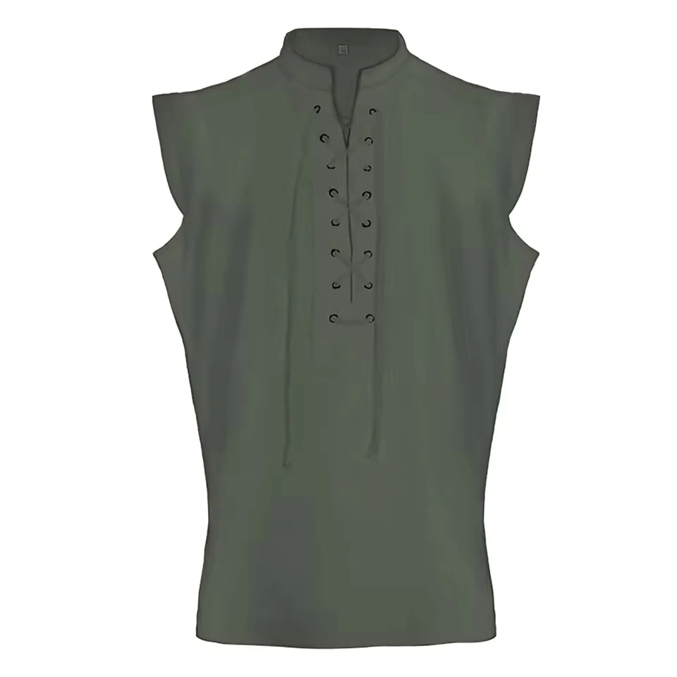 Middle-Aged Casual Sleeveless T-Shirt Men'S Retro Medieval Short Vest Long Sleeve Mens