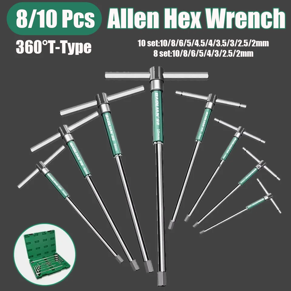 Juego de destornilladores Torx tipo T, llave hexagonal Allen, llave cromada, llave de vaso en T, herramienta manual T/L 2/2, 5/3/3, 5/4/4, 5/5/6/8/10MM, 10 Uds.