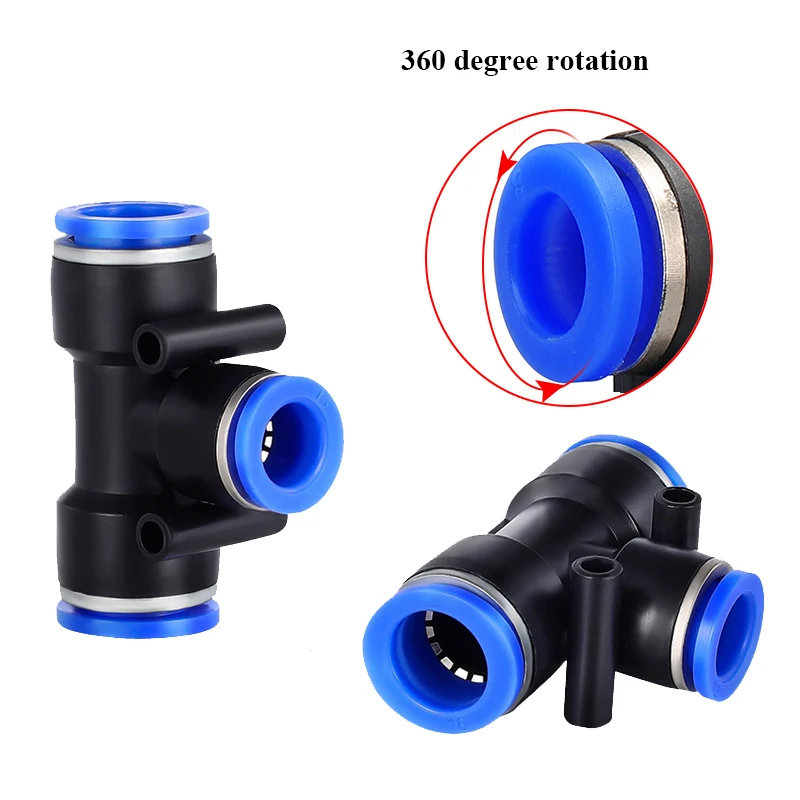 10PCS PE 4 6 8 10 12 14 16mm Pneumatic Fitting Tee 3 Way One Touch Push In AIR Hose Quick Release Fitting