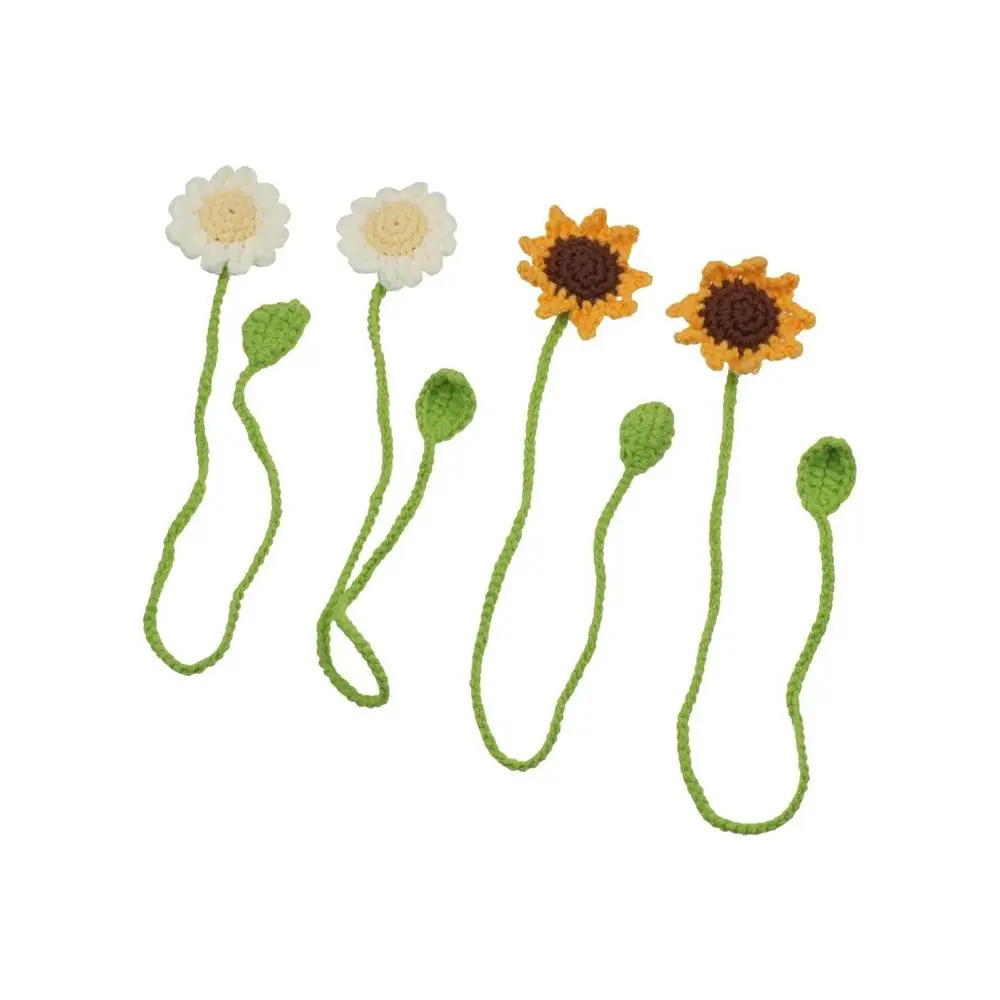 

Creative Handmade Knitted Bookmark Unique Daisy Flower Floral Pendants Belt Page Marker Crochet Book Marker Girls