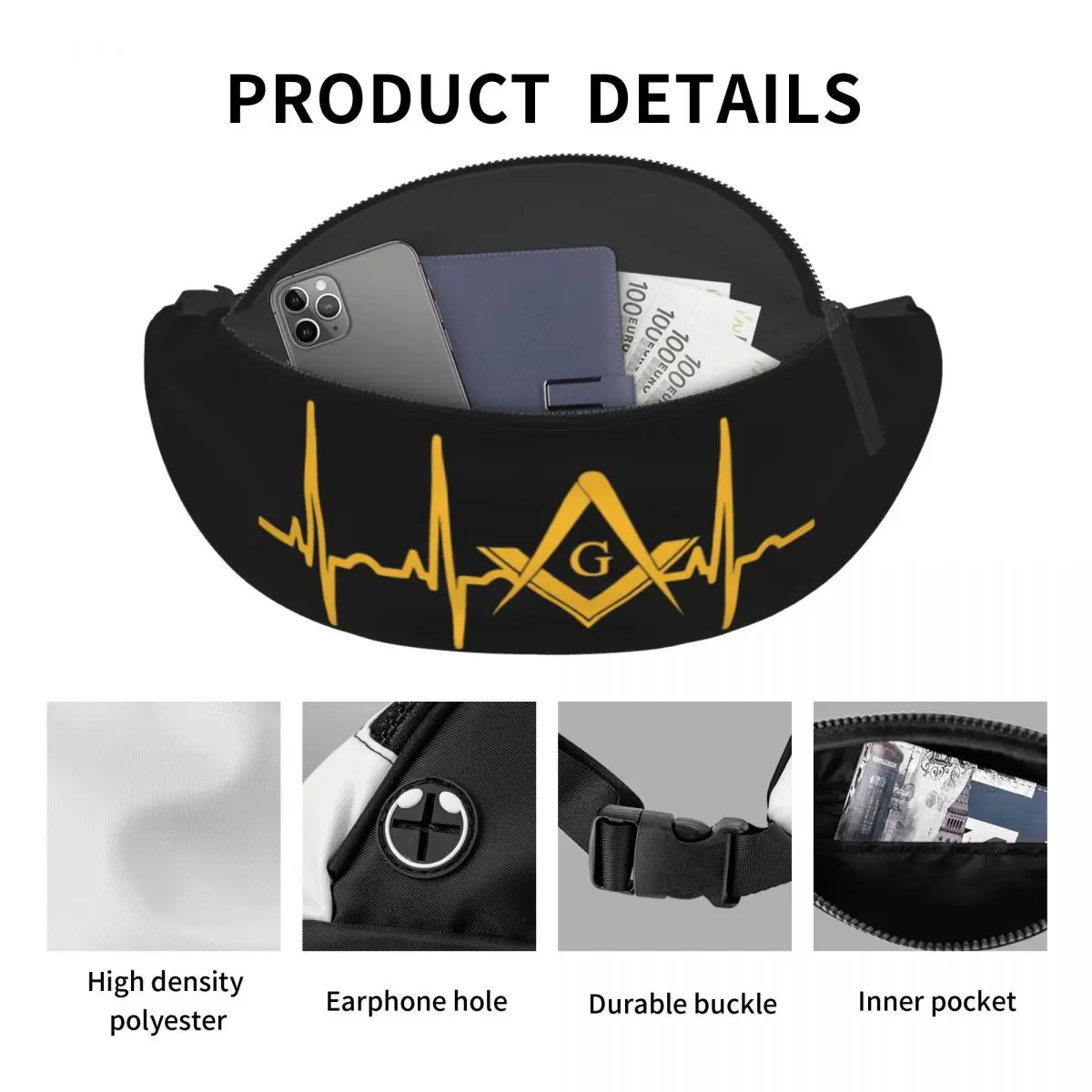 Heartbeat Fanny Pack Mannen Vrouwen Custom Vrijmetselaar Crossbody Heuptas Voor Reizen Wandelen Telefoon Geld Zakje