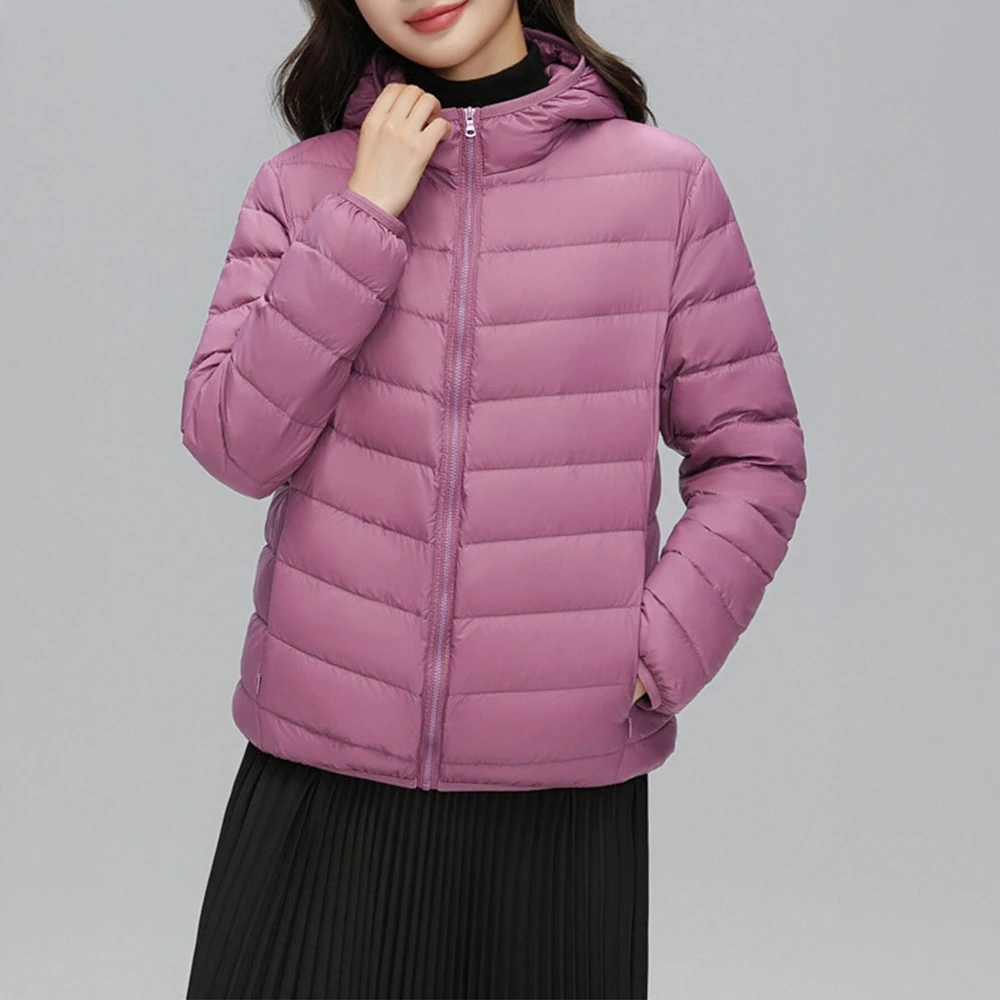 سترة نسائية بأكمام طويلة للخريف والشتاء بلون سادة وسحاب وغطاء للرأس ملابس يومية بأسلوب بسيط ملابس علوية