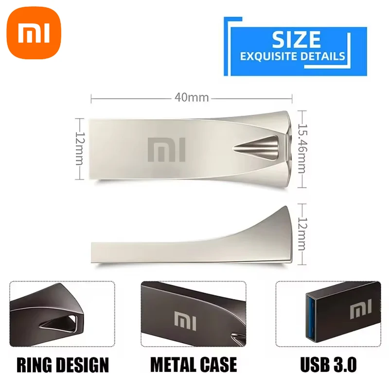 Xiaomi ไดรฟ์ปากกา3.0 USB โลหะ2TB แฟลชไดรฟ์ USB ความเร็วสูงต้นฉบับ1TB กันน้ำ USB Memory Stick ถ่ายโอนข้อมูล