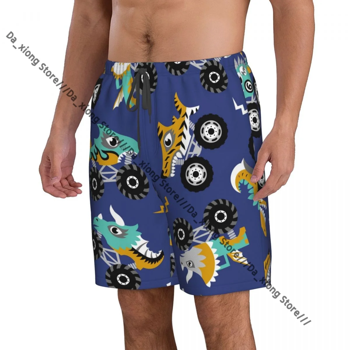 Scary Animal Monster Trucks Quick Dry Swimming Shorts For Men Swimwear Swimsuit Trunk Bathing Beach Wear