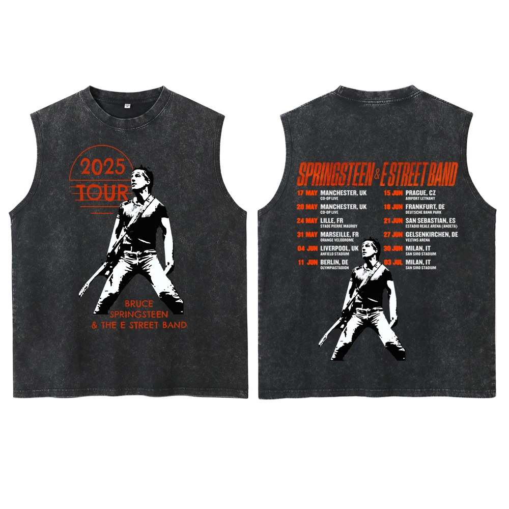 Bruce Springsteen and E Street 2025 Tour Washed Vest T-Shirt Man Woman Streetwear Tops Gift