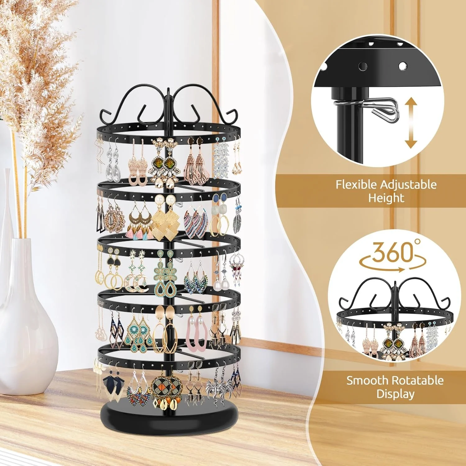 Home Multifunctional Rotating Jewelry Storage Display Rack, Made of Iron, Can Store Earrings, Earrings, Studs, and Earrings