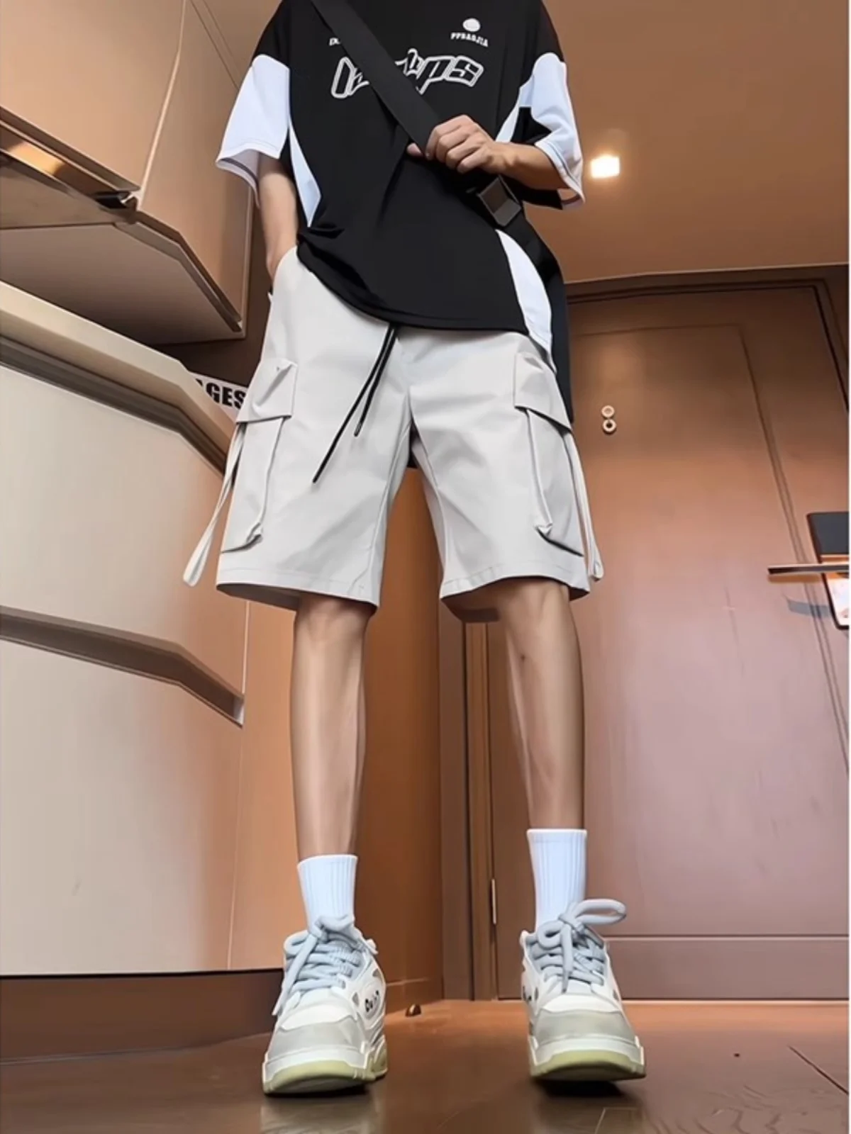 

Мужские летние тонкие брюки из ледяного шелка, повседневные, в американском стиле, быстросохнущие, больших размеров, длиной до колена