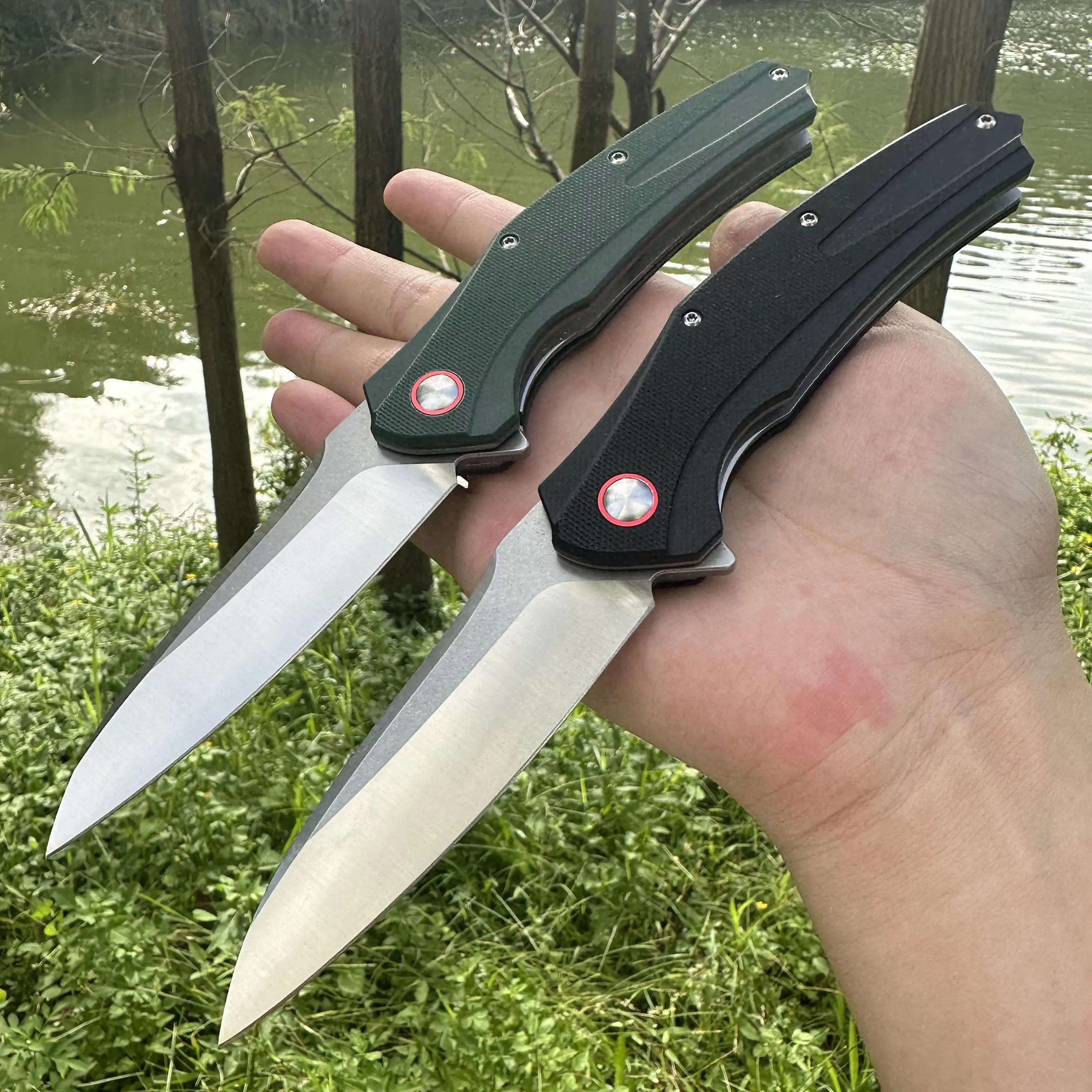 

Steel Rose Handmade Knife Pocket Ball Bearing Folder Comfortable G10 Handle Smooth Opening With Clip Portable For Outdoor Camp