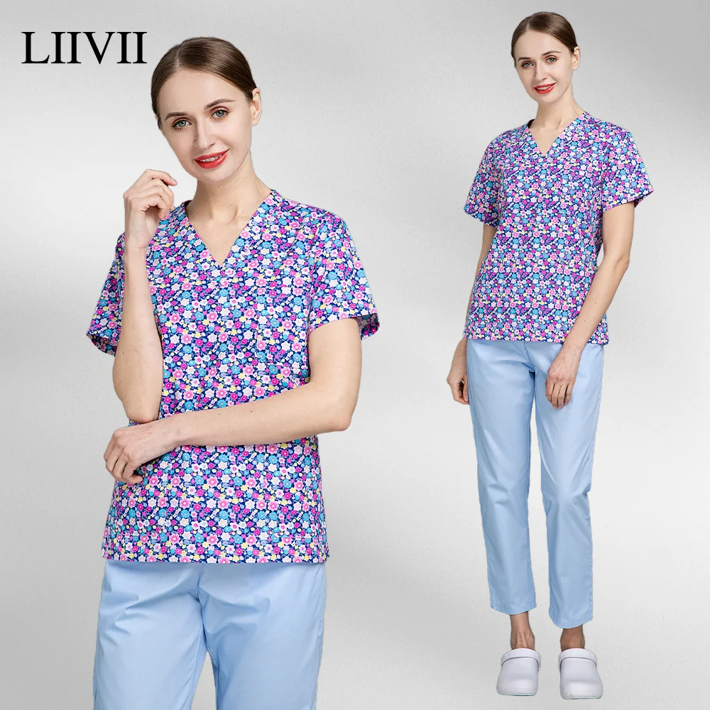 Animal Printing Workwear Pharist Scrubs Tops Cartoon Print Dental Clinic Work Clothes Pet Hospital Veterinary Medical Uniform