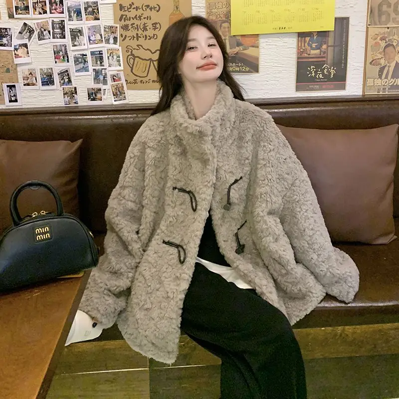 Elegant Lambswool Coat Female Winter Thick Warm Imitation Fur Coat Cold Korean Version of Loose Collar