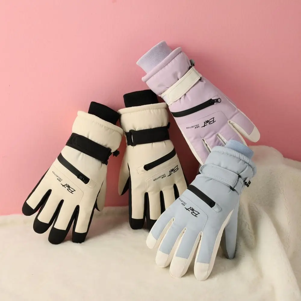 

Водонепроницаемые лыжные перчатки с карманами на молнии, утепленные зимние теплые перчатки с полным пальцем, модные женские велосипедные перчатки с сенсорным экраном