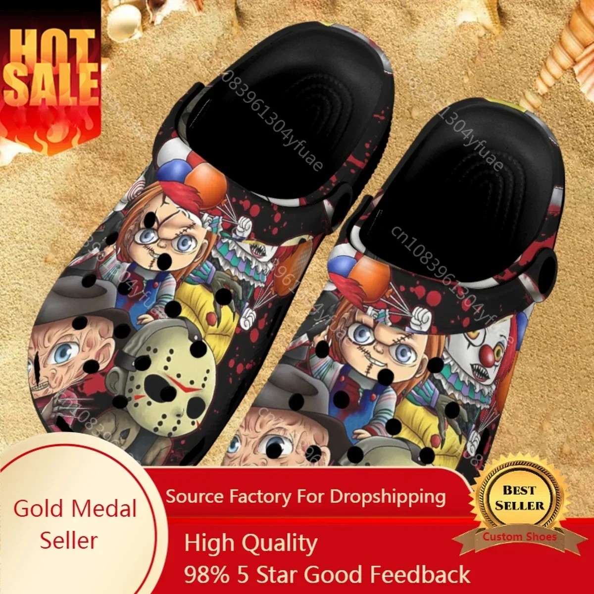 

Summer Comfortable Slippers Female Horror Movie Character Friends Design Breathable Garden Shoes Beach Antislip Flat Sandals New