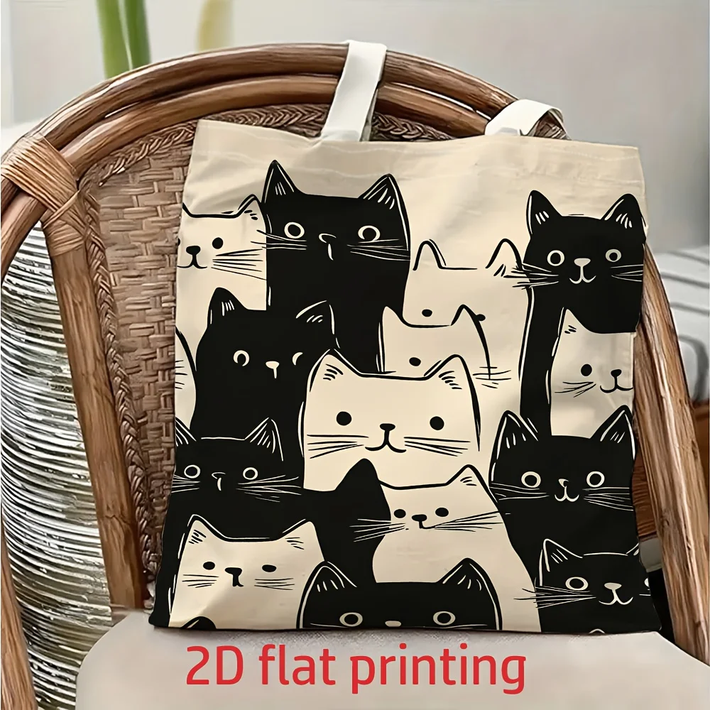 1pc Cat Group Themed Tote Bag, Reusable Shopping Bag, Suitable for Daily Use, School, Travel, Minimalist Gift for Cat Lovers.