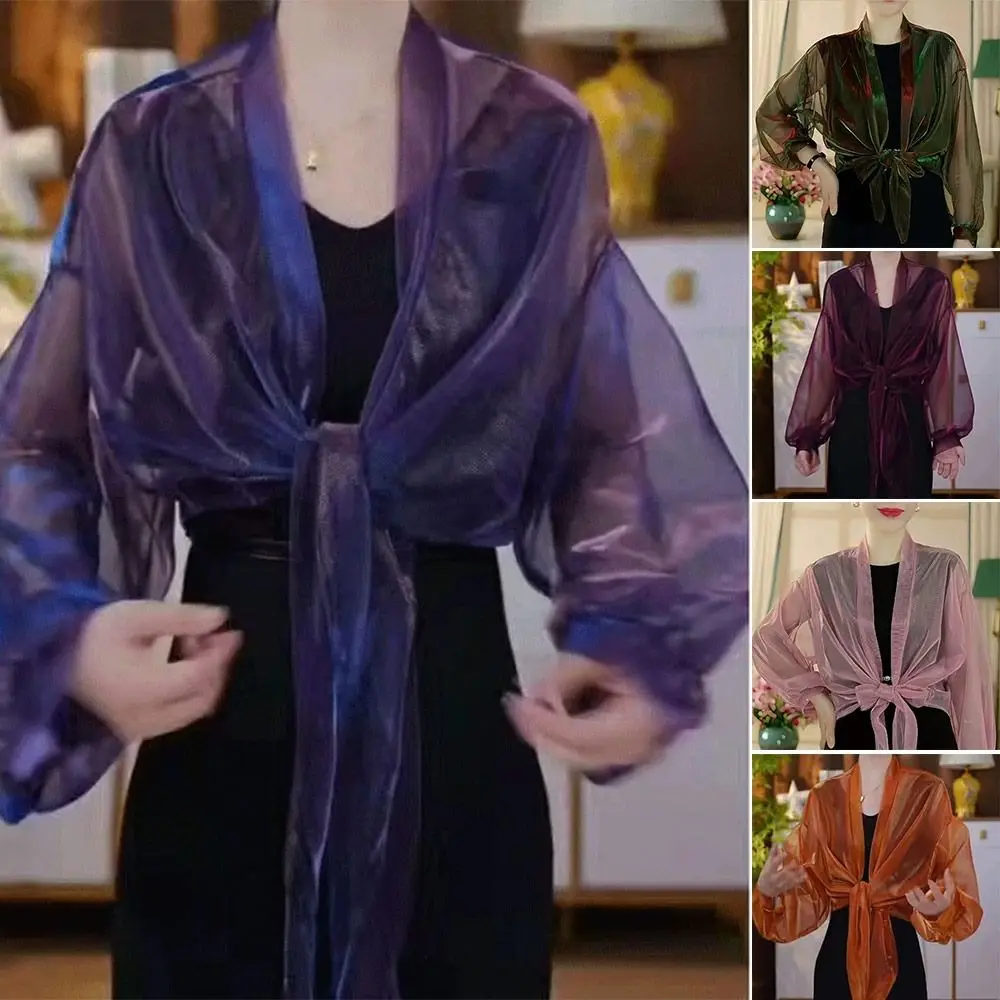 Модная тонкая тюлевая шаль, солнцезащитный козырек, темпераментный кардиган, кимоно с длинными рукавами, кардиганы для женщин, леди и девочек