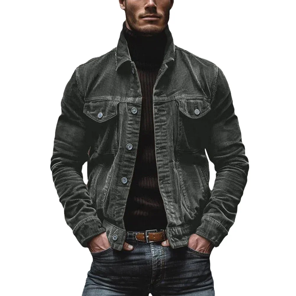 

Casual Outing Hip Hop Fashion Mens Corduroy Jacket Comfortable Mens Cardigan Coat Long Sleeve Regular Length Solid Pattern