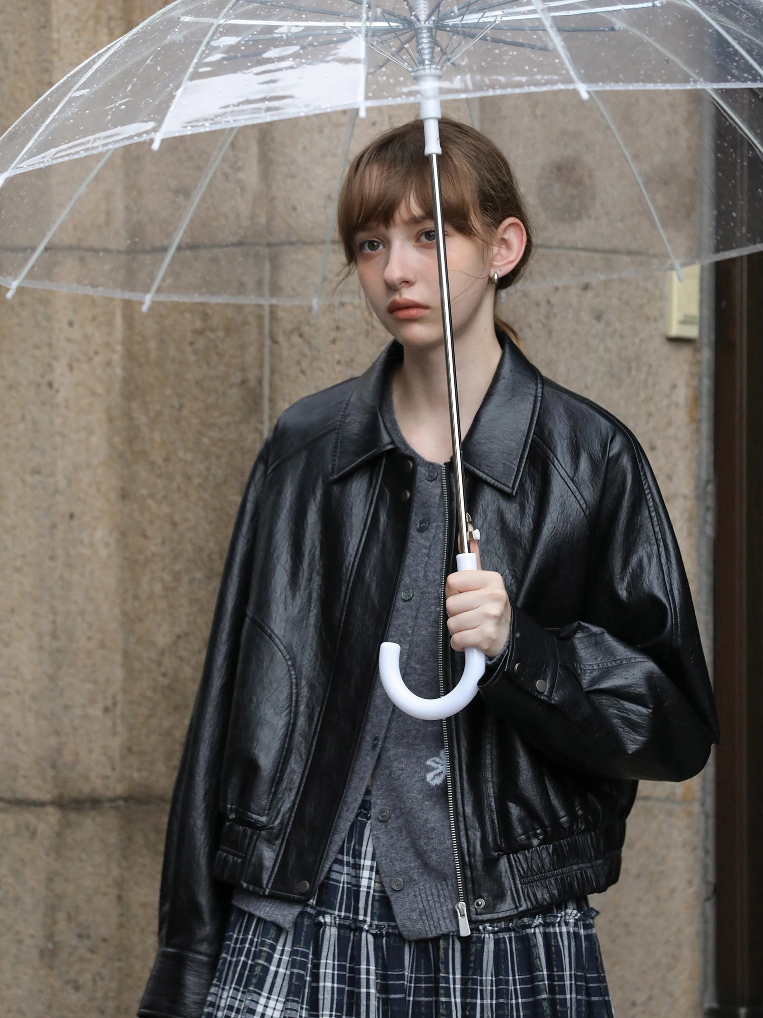 

MELLIIY Casual Loose Bla PU Leather Jaet Women's Simple Sle Zipper Street Faion ort Coat Autumn New Arrival