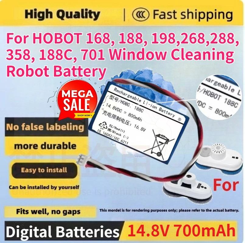 

14.8V 700mAh Replacement Window Cleaning Robot Battery for HOBOT 168, 188, 198, 268, 288，358，188C，701 compatible