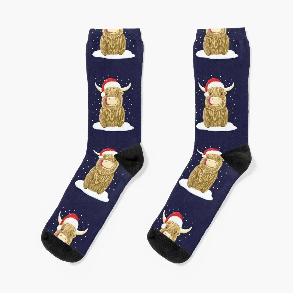 Scottish Highland Cow In The Christmas Snow Socks designer brand soccer anti-slip Christmas Socks For Girls Men's