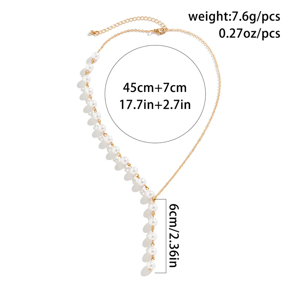 Ingemark Elegante Asymmetrische Imitation Perle Brust Kette Halskette Frauen Mi Braut Kpop Perle Lange Halsband Zubehör Schmuck Neue – Detail 9