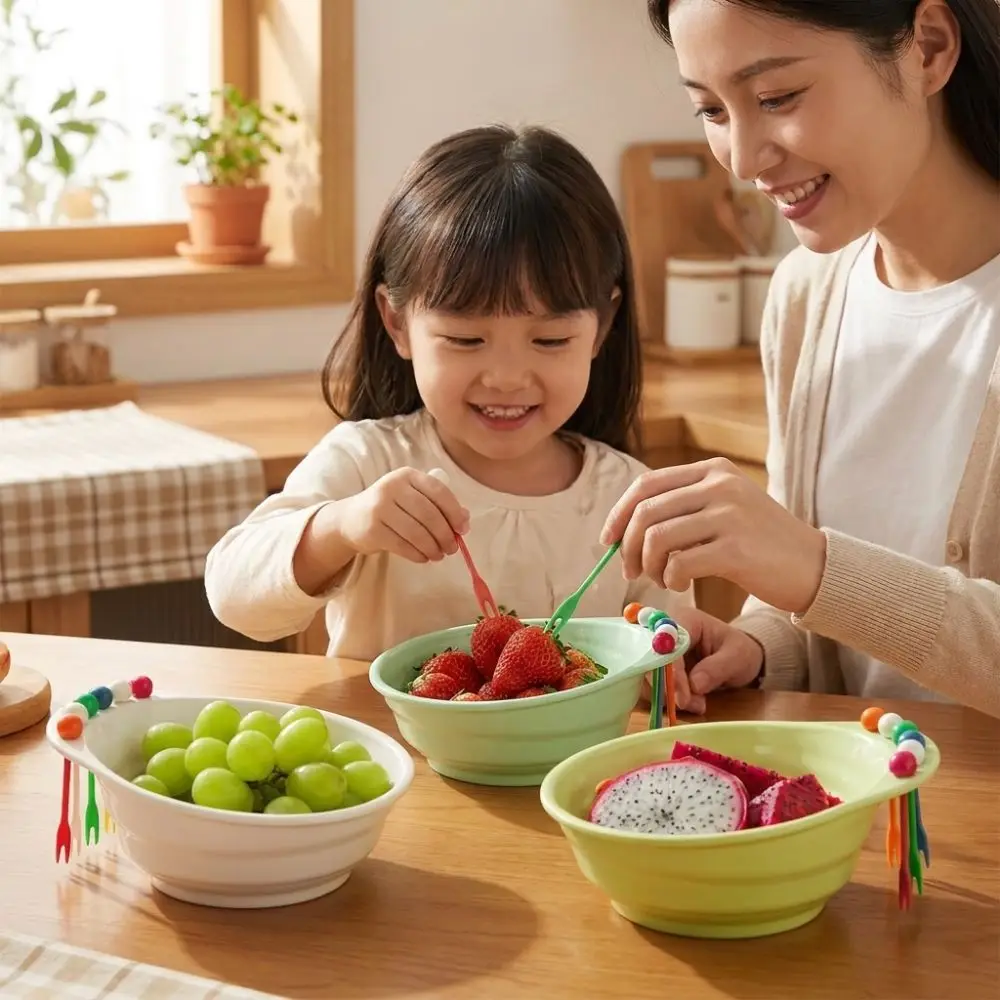 Conch Shaped Fruit Bowl with Fork Large Capacity Plastic Fruit Storage Tray with 6 Fruit Fork Colored Beads Snack Plate