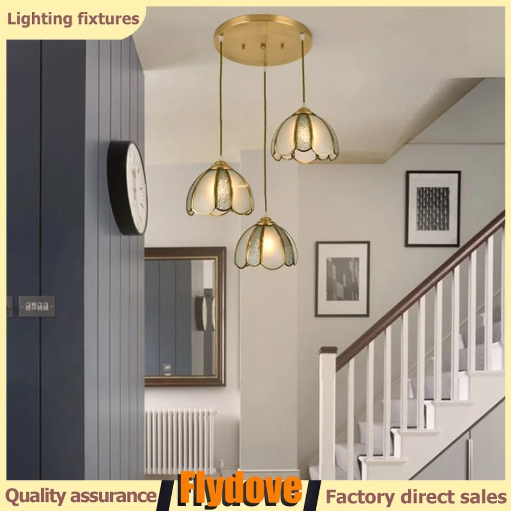

European Style Brass Gold Glass Restaurant Pendant Light Creative Bedroom Headboard Entrance Hallway Dressing Room Ceiling Light