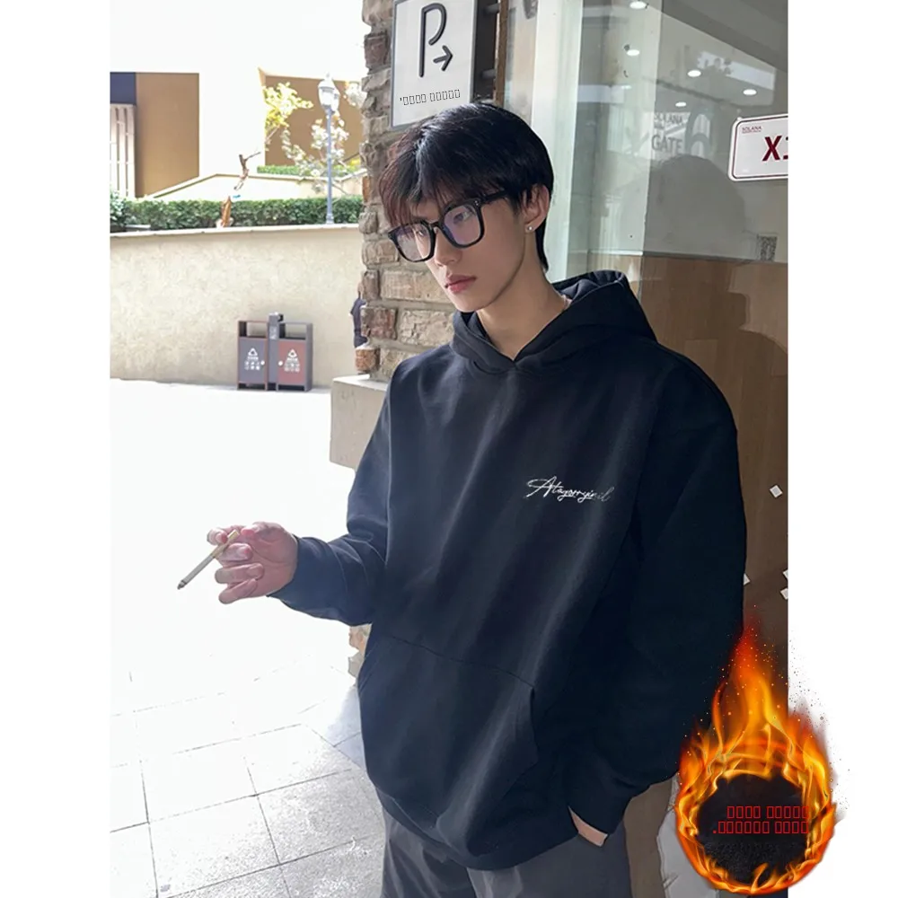 

Мужская толстовка Cleanfit с капюшоном на флисовой подкладке, осенне-зимняя, в американском стиле, утепленная, оверсайз, для пар, без застежек